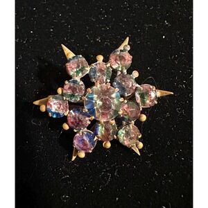 Antique Victorian Iris Rainbow Rhinestone Gold Filled Star Pin